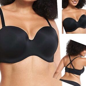 Cacique Black Smooth Boost Strapless Multi-Way Convertible Bra 42D New